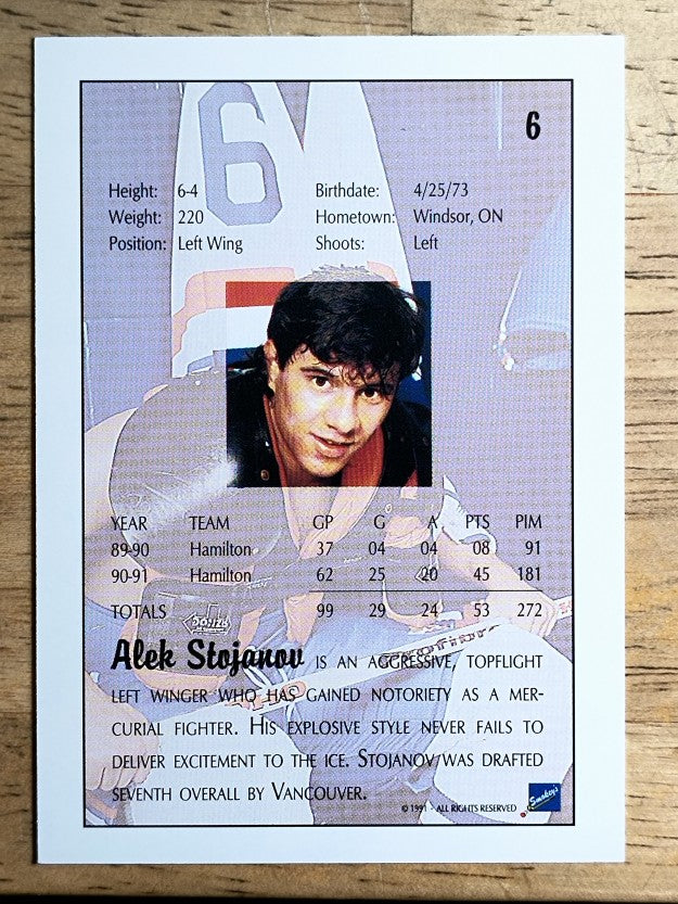 1991 Ultimate Draft #6 Alek Stojanov