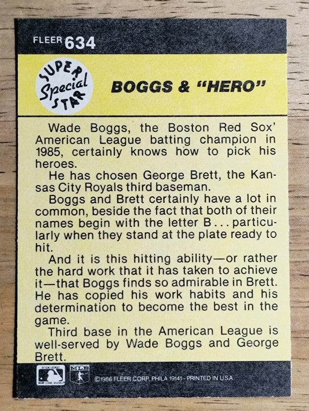 1986 Fleer #634 Wade Boggs/George Brett