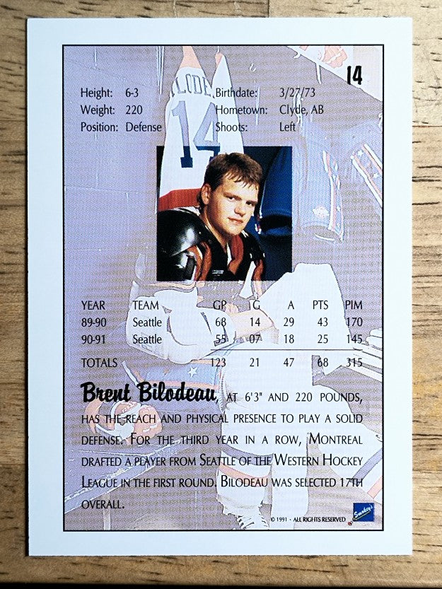 1991 Ultimate Draft #14 Brent Bilodeau