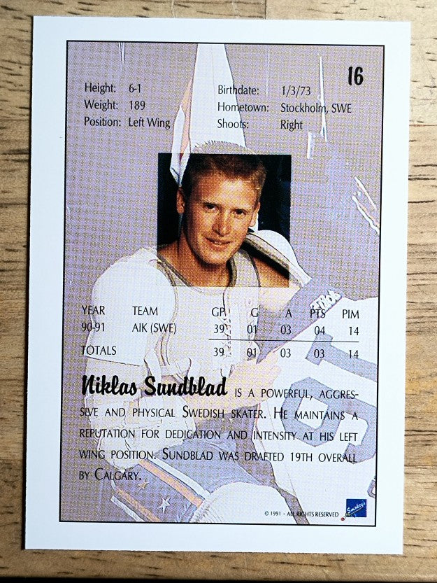 1991 Ultimate Draft #16 Niklas Sundblad