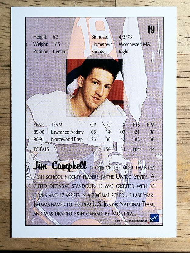 1991 Ultimate Draft #19 Jim Campbell
