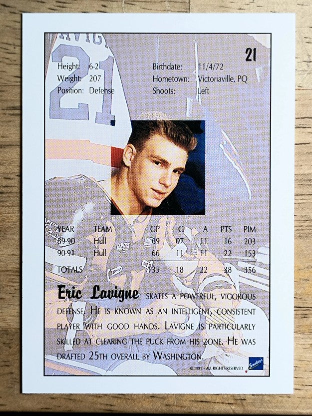 1991 Ultimate Draft #21 Eric Lavigne