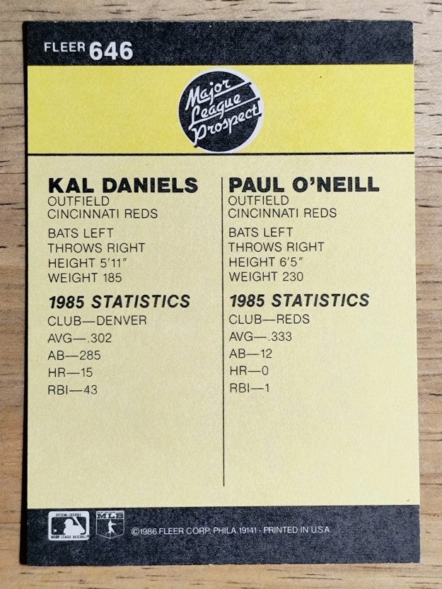 1986 Fleer #646 Paul O'Neill RC