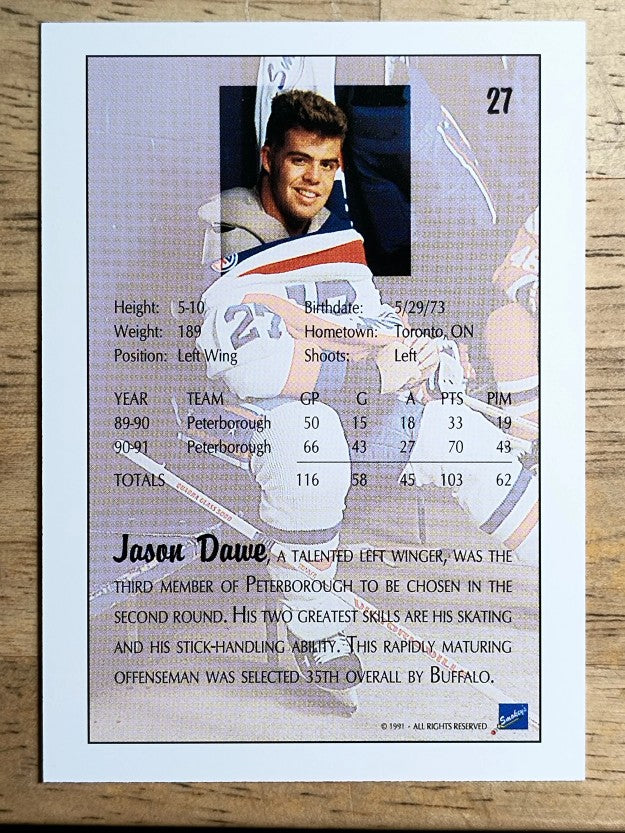 1991 Ultimate Draft #27 Jason Dawe