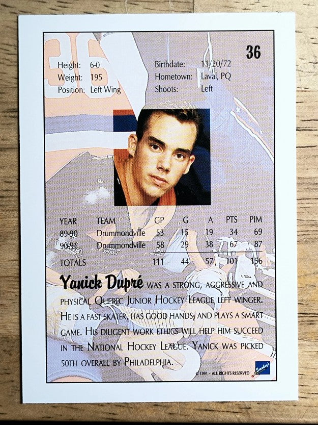 1991 Ultimate Draft #36 Yanic Dupre
