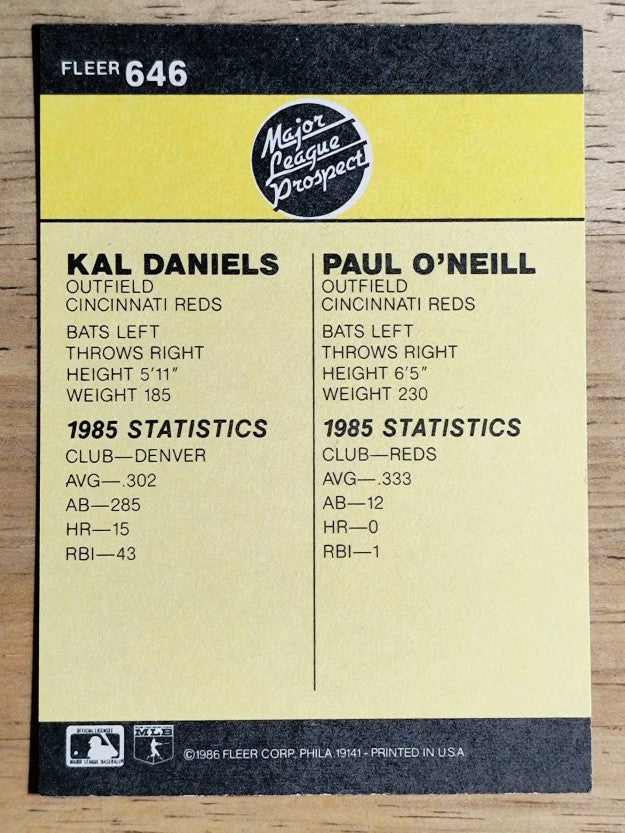 1986 Fleer #646 Paul O'Neill RC