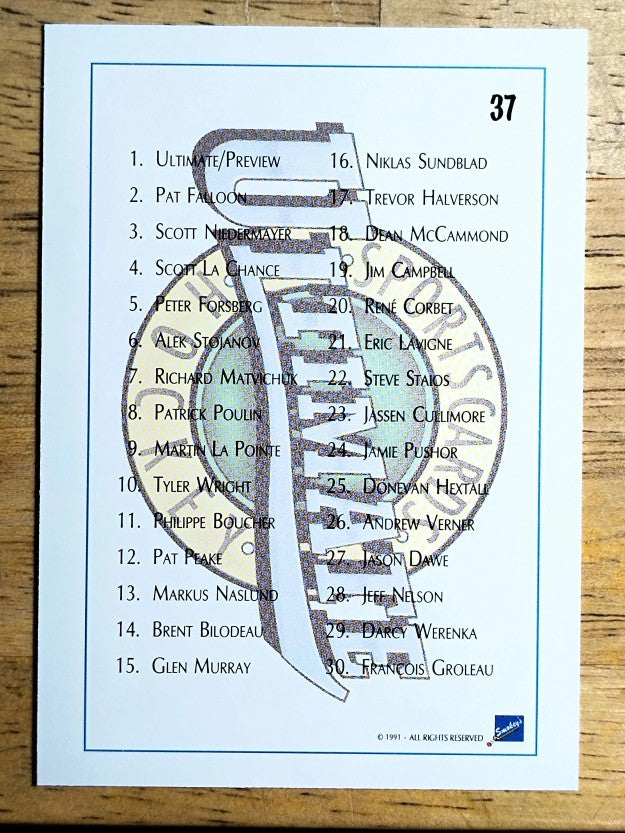 1991 Ultimate Draft #37 1st Round Checklist