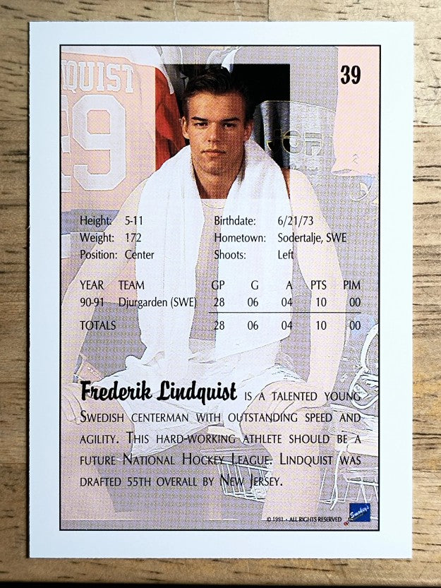 1991 Ultimate Draft #39 Fredrik Lindquist