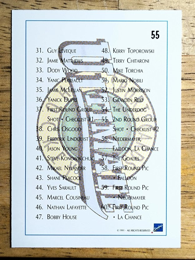 1991 Ultimate Draft #55 2nd Round Checklist