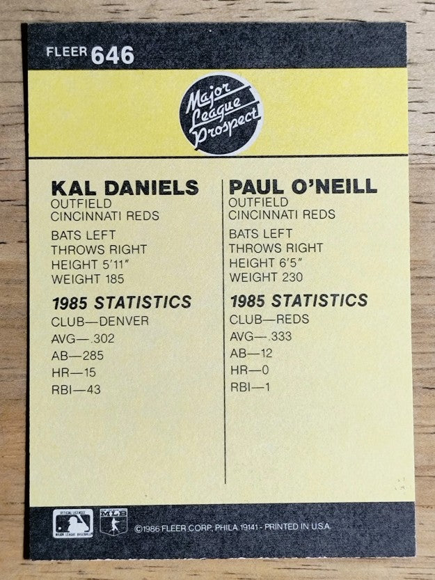 1986 Fleer #646 Paul O'Neill RC