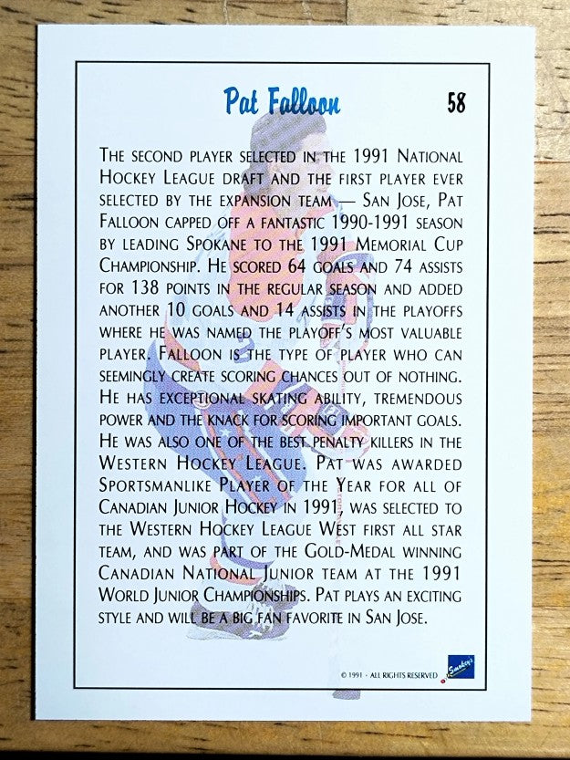 1991 Ultimate Draft #58 Pat Falloon FDP