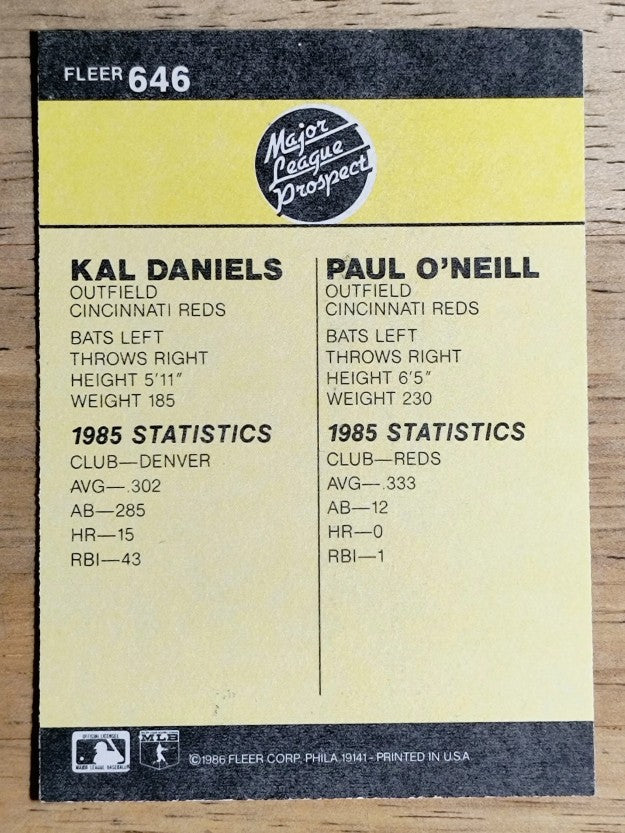 1986 Fleer #646 Paul O'Neill RC