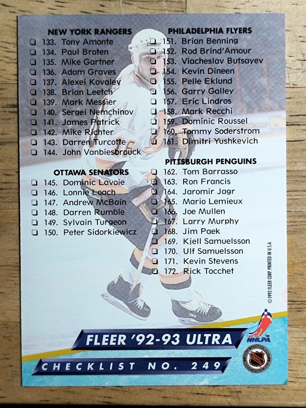 1992-93 Ultra #249 Checklist 2