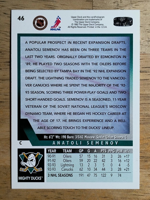 1993-94 Upper Deck #46 Anatoli Semenov