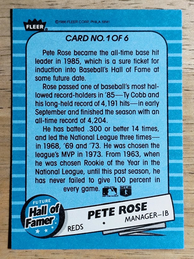 1986 Fleer Future Hall of Famers #1 Pete Rose