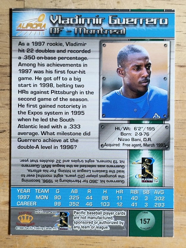 1998 Aurora #157 Vladimir Guerrero