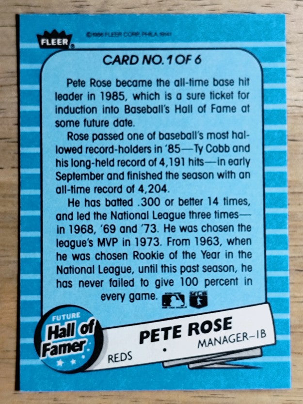1986 Fleer Future Hall of Famers #1 Pete Rose