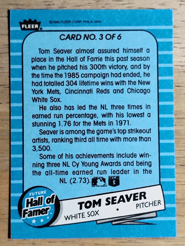 1986 Fleer Future Hall of Famers #3 Tom Seaver