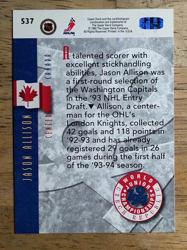 1993-94 Upper Deck #537 Jason Allison WJC RC