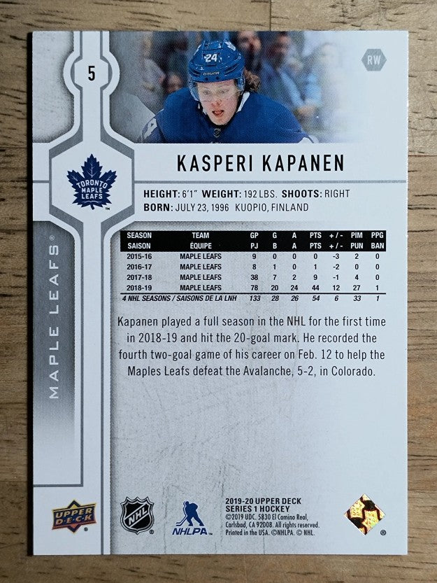 2019-20 Upper Deck #5 Kasperi Kapanen