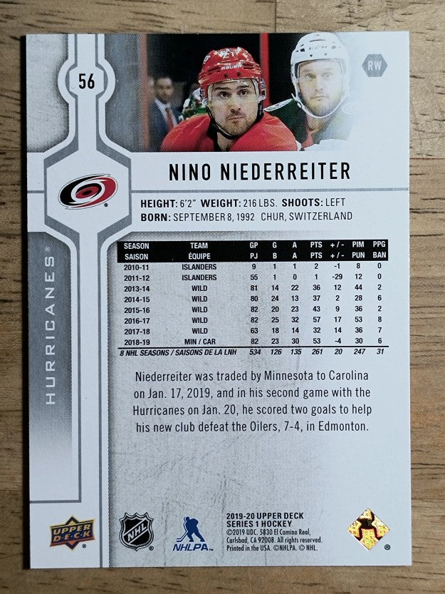 2019-20 Upper Deck #56 Nino Niederreiter