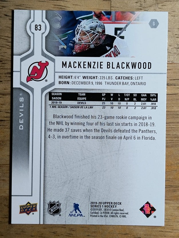 2019-20 Upper Deck #83 Mackenzie Blackwood