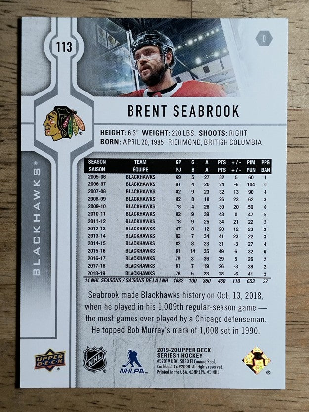 2019-20 Upper Deck #113 Brent Seabrook