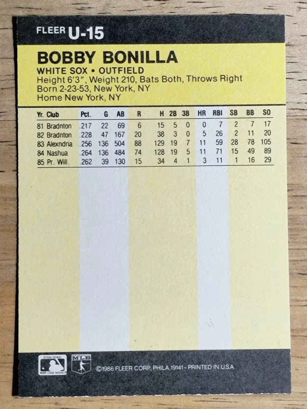 1986 Fleer Update #U15 Bobby Bonilla XRC