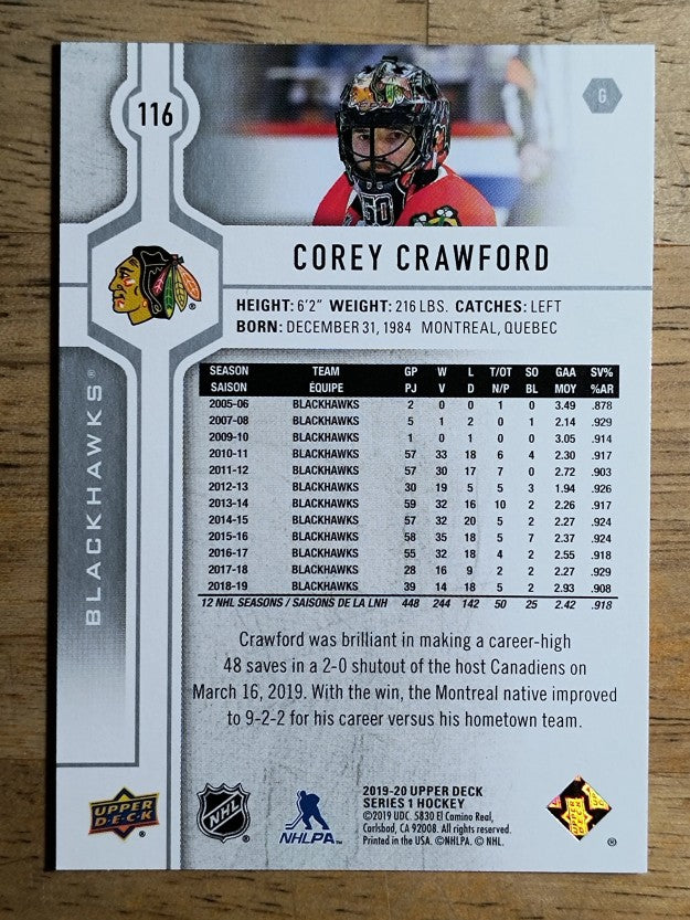 2019-20 Upper Deck #116 Corey Crawford