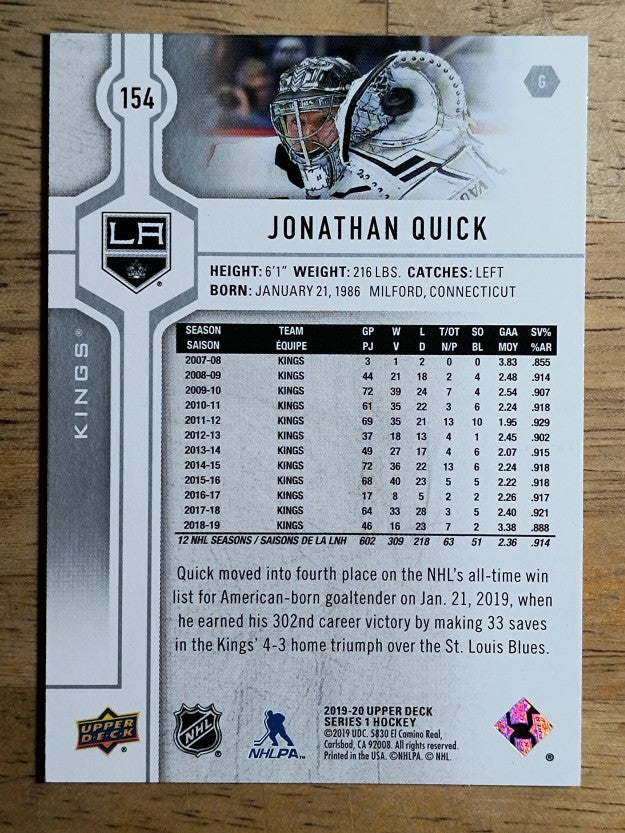 2019-20 Upper Deck #154 Jonathan Quick
