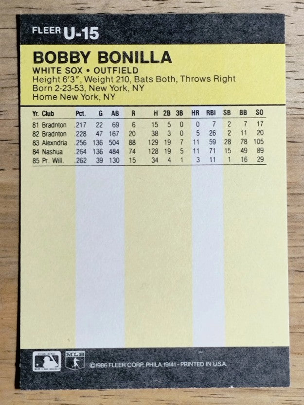 1986 Fleer Update #U15 Bobby Bonilla XRC