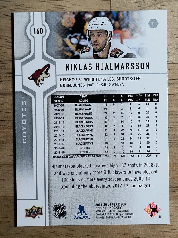 2019-20 Upper Deck #160 Niklas Hjalmarsson