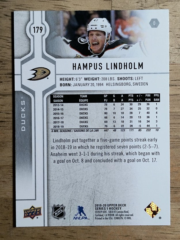 2019-20 Upper Deck #179 Hampus Lindholm