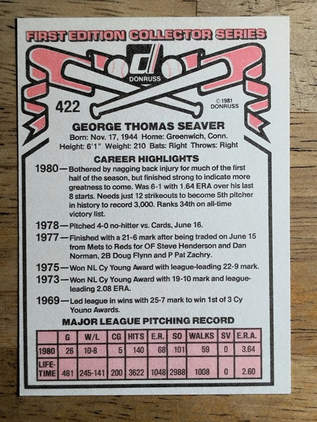 1981 Donruss #422 Tom Seaver