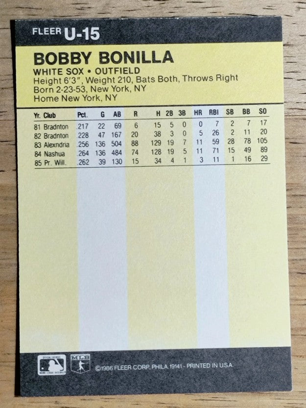 1986 Fleer Update #U15 Bobby Bonilla XRC