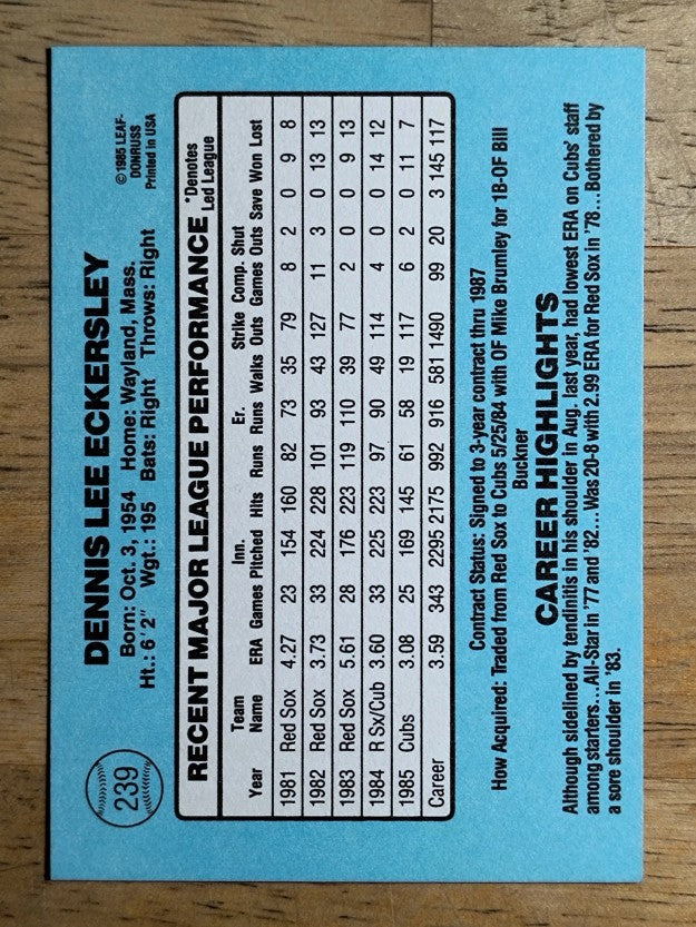 1986 Donruss #239 Dennis Eckersley