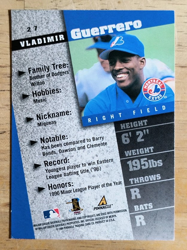 1998 Pinnacle Inside #27 Vladimir Guerrero