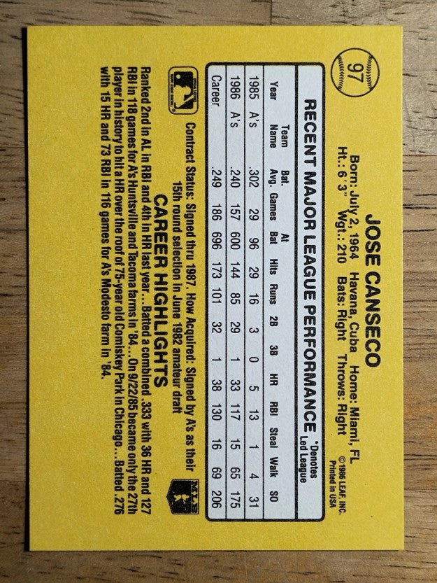 1987 Donruss #97 Jose Canseco