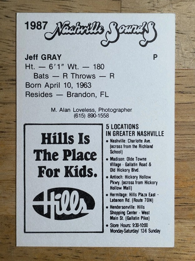1987 Nashville Sounds Team Issue #8 Jeff Gray