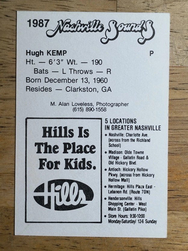 1987 Nashville Sounds Team Issue #12 Hugh Kemp