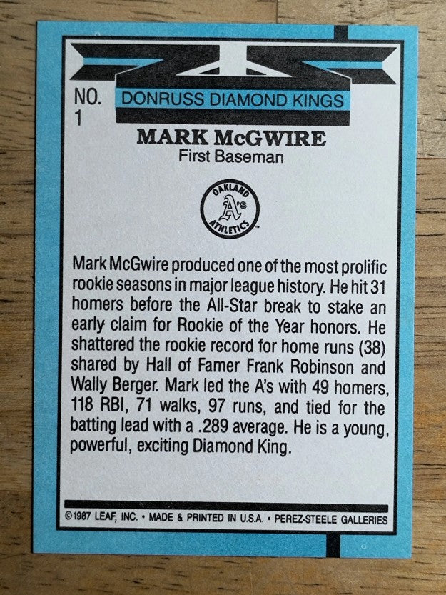 1988 Donruss #1 Mark McGwire DK
