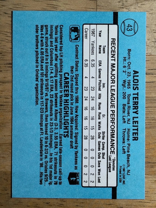 1988 Donruss #43 Al Leiter RC