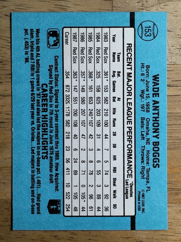 1988 Donruss #153 Wade Boggs