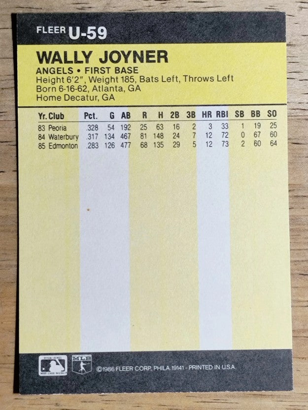 1986 Fleer Update #U59 Wally Joyner XRC