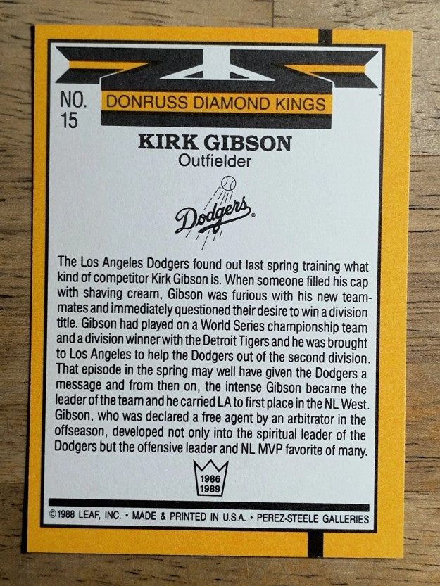 1989 Donruss #15 Kirk Gibson DK