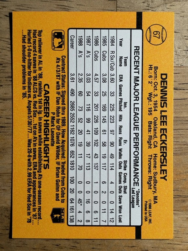 1989 Donruss #67 Dennis Eckersley