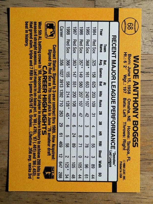1989 Donruss #68 Wade Boggs