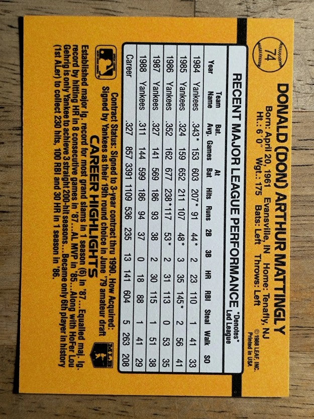 1989 Donruss #74 Don Mattingly