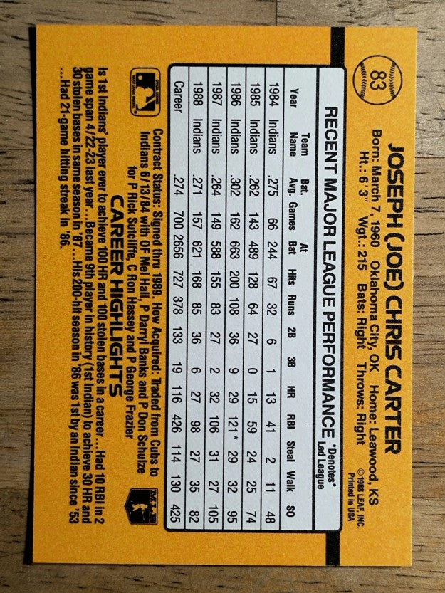 1989 Donruss #83 Joe Carter