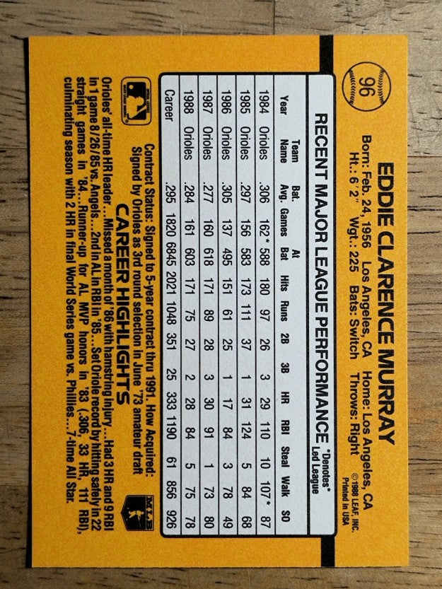 1989 Donruss #96 Eddie Murray